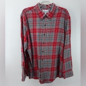 Saddlebred 100% Cotton Plaid Red Grey Navy White Warm Winter Casual Button XL